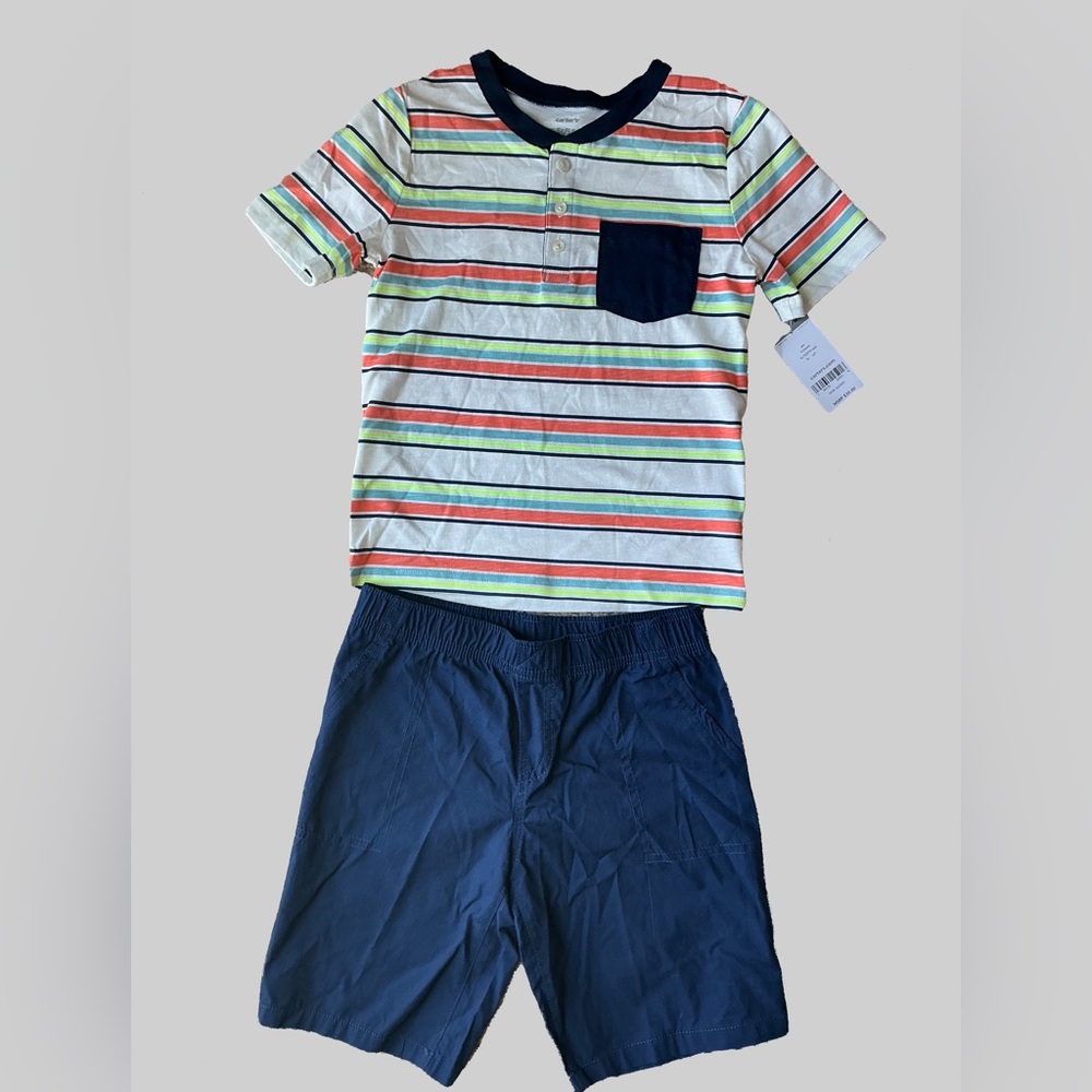Striped Shirt and Navy Shorts Set